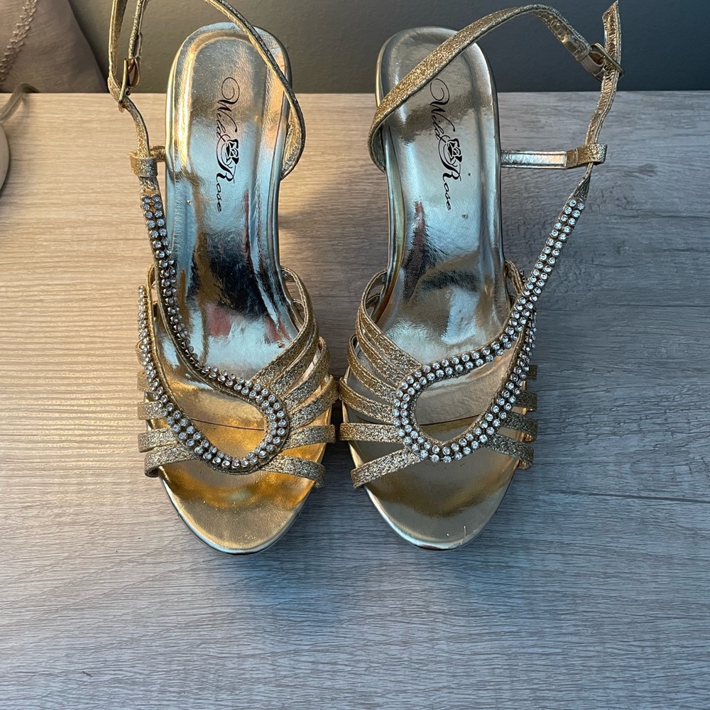 Gold rhinestone heels size 7 Wild Rose - Picture 2 of 5